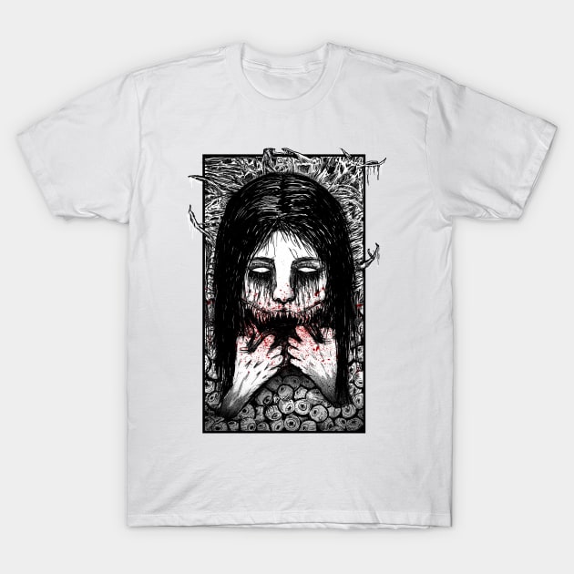 Horror Slit Mouthed (Black and White Version) T-Shirt by DeathAnarchy